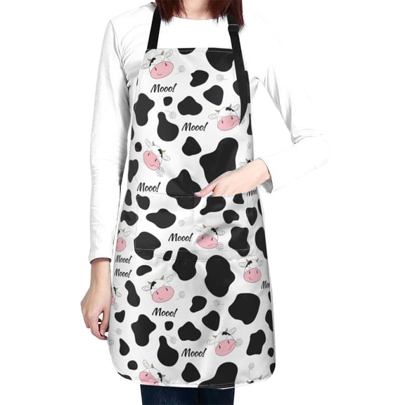 Cow Waterproof Apron With 2 Pockets, Adjustable Oxford Kitchen Aprons For Cooking, Baking, Gardening, Painting & Grooming, Chef Bib For Women & Men