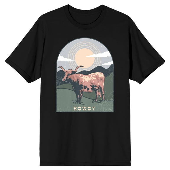 Cow Western Howdy Black Short Sleeve Crew Neck Tee-XL