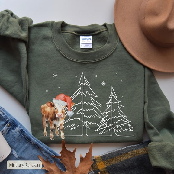 Cow Winter Tree Sweatshirt, Cow Winter Sweatshirt, Farm Winter Shirt, Cow Mom Sweater, Cow Lover, Cow, Sweatshirt Sweatshirt All Size S-5XL