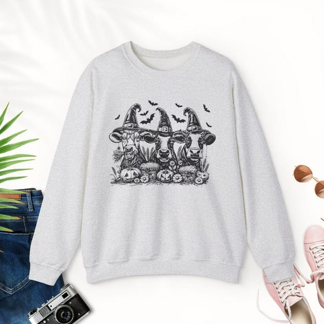 Cow Witches Funny Halloween Sweatshirt Highland Cow Witch Funny Women