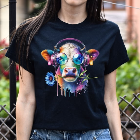 Cow Db Cow With Cornflower Colorful Cattle Farm Black Navy Dark Heat Gift ...