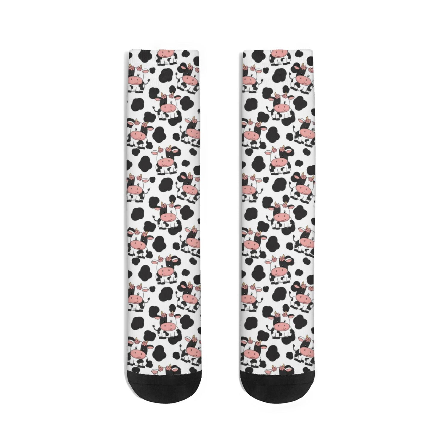 Cow and Bow White Pattern Men's Mid-calf Crew Socks, Work Dress Socks ...