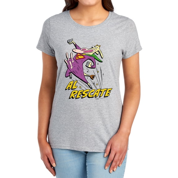 Cow and Chicken Al Rescate Women's T Shirt, Athletic Heather, Medium