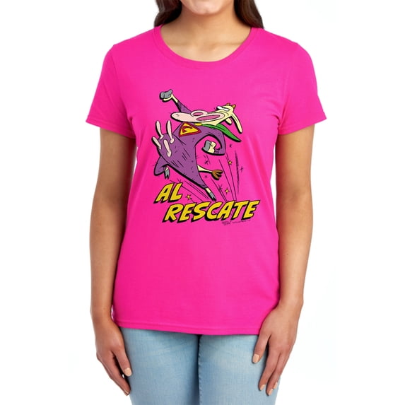 Cow and Chicken Al Rescate Women's T Shirt, Hot Pink, Small