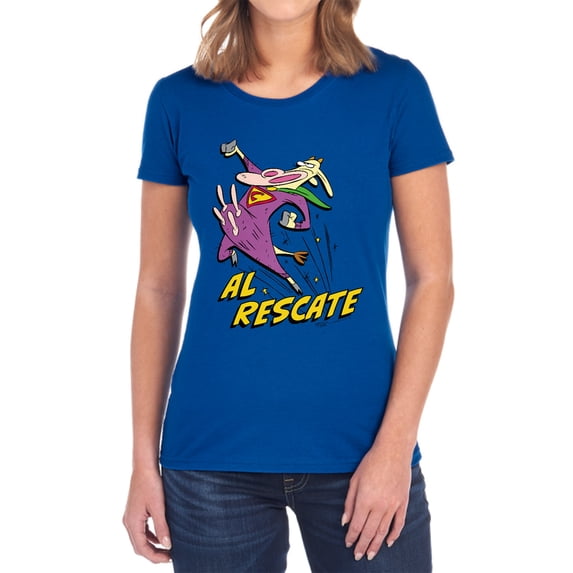 Cow and Chicken Al Rescate Women's T Shirt, Royal, Medium