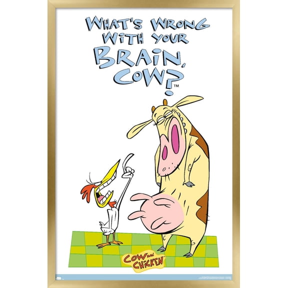 Cow and Chicken - Brain Wall Poster, 14.725" x 22.375" Framed
