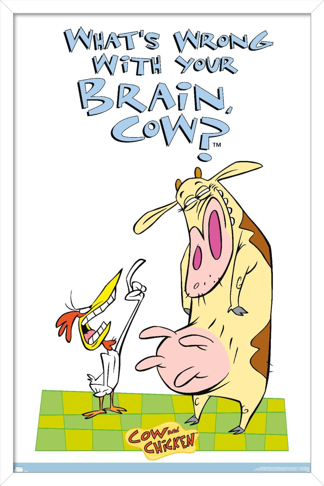Cow and Chicken - Brain Wall Poster, 22.375" x 34", Framed