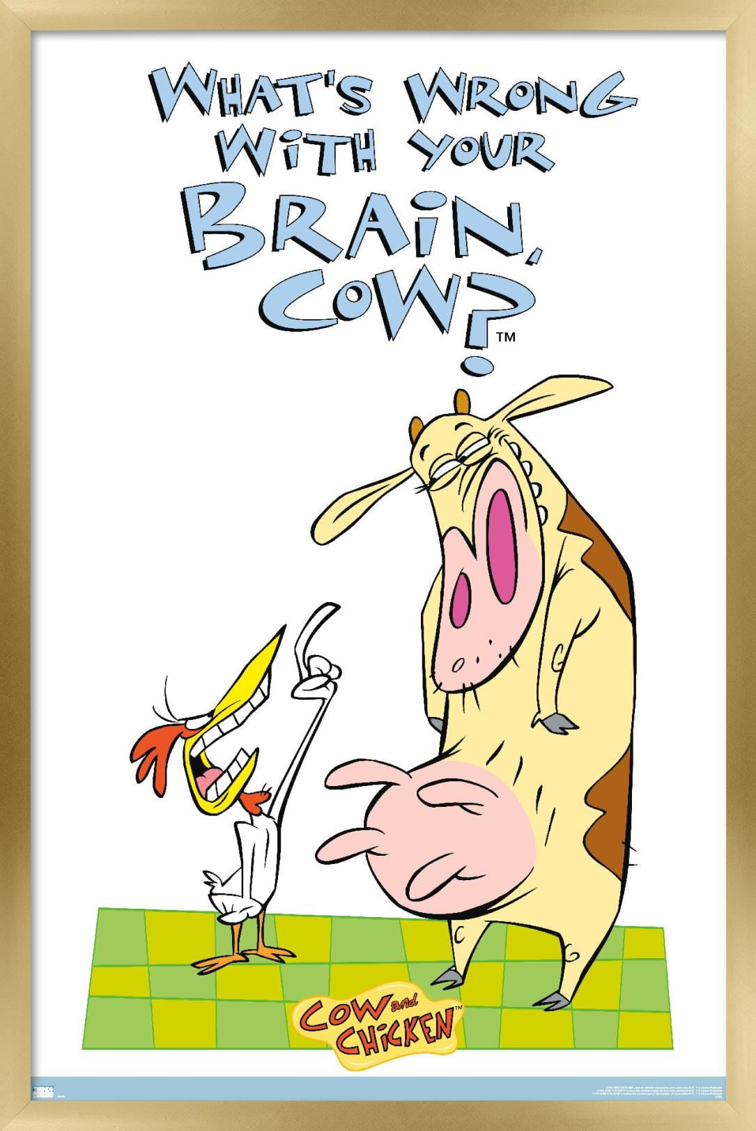 Cow and Chicken - Brain Wall Poster, 22.375" x 34", Framed