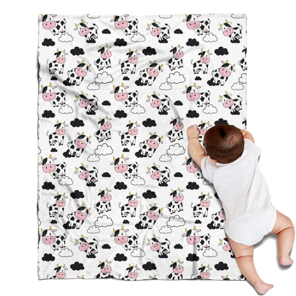 Cow and Cloud White Pattern Soft Flannel Throw Blanket, Warm Cozy Fuzzy Blanket for Sofa Bed Couch, All Season, 30"x40"