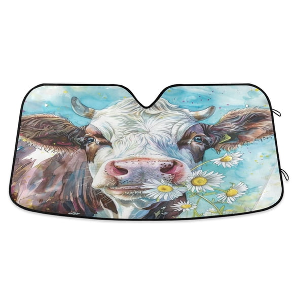 Cow and Daisy Car Windshield Sun Shade Foldable Car Front Window Visor Heat and UV Protection 53x23.5