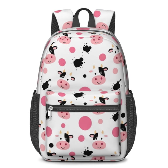 Cow and Dot White Pattern 17" Waterproof Oxford School Backpacks for Teens, S-Shape Padded Straps, for School, Travel, Hiking, Camping