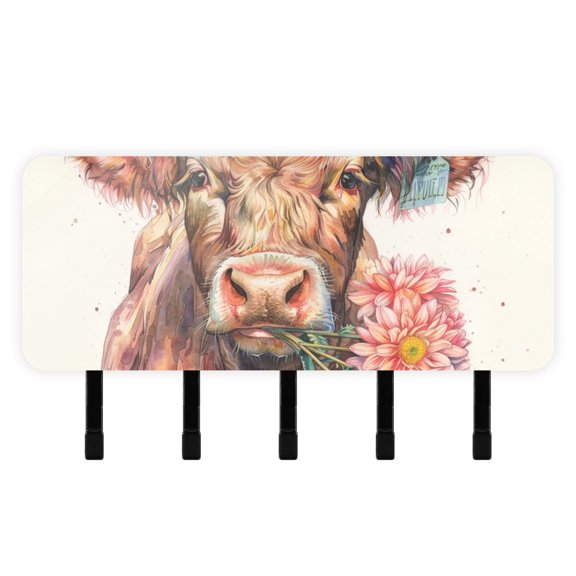 Cow and Flower Mail Holder Organizer Wall Mount with Shelf Key Holder Key Rack with 5 Key Hooks for Wall Decorative