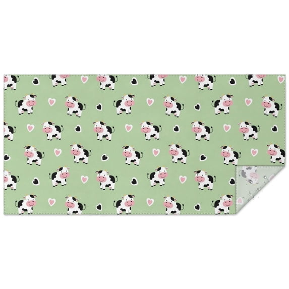Green Tablecloth Pattern Cow and Heart Green Pattern Waterproof Tablecloth, Rectangular Outdoor ...