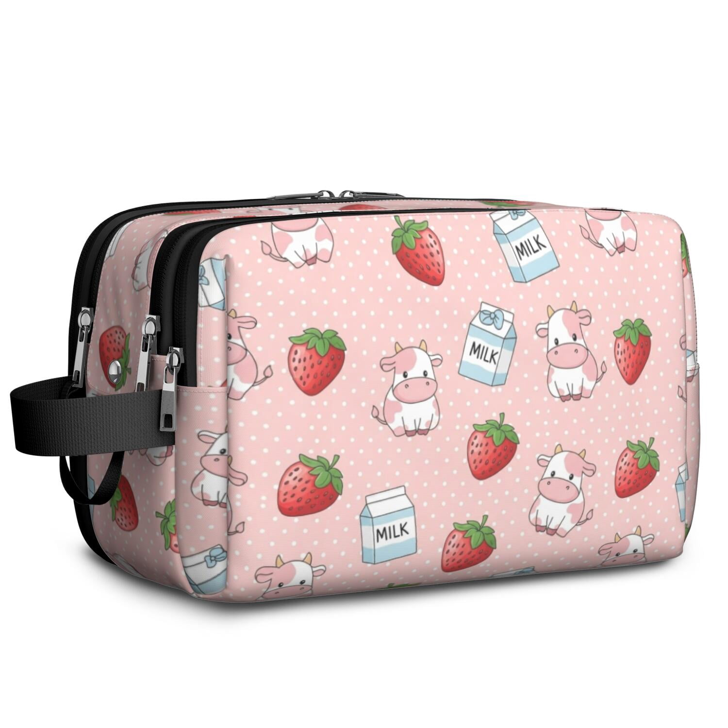 Cow and Milk Pink Pattern Travel Toiletry Bag, Dopp Kit with Double ...
