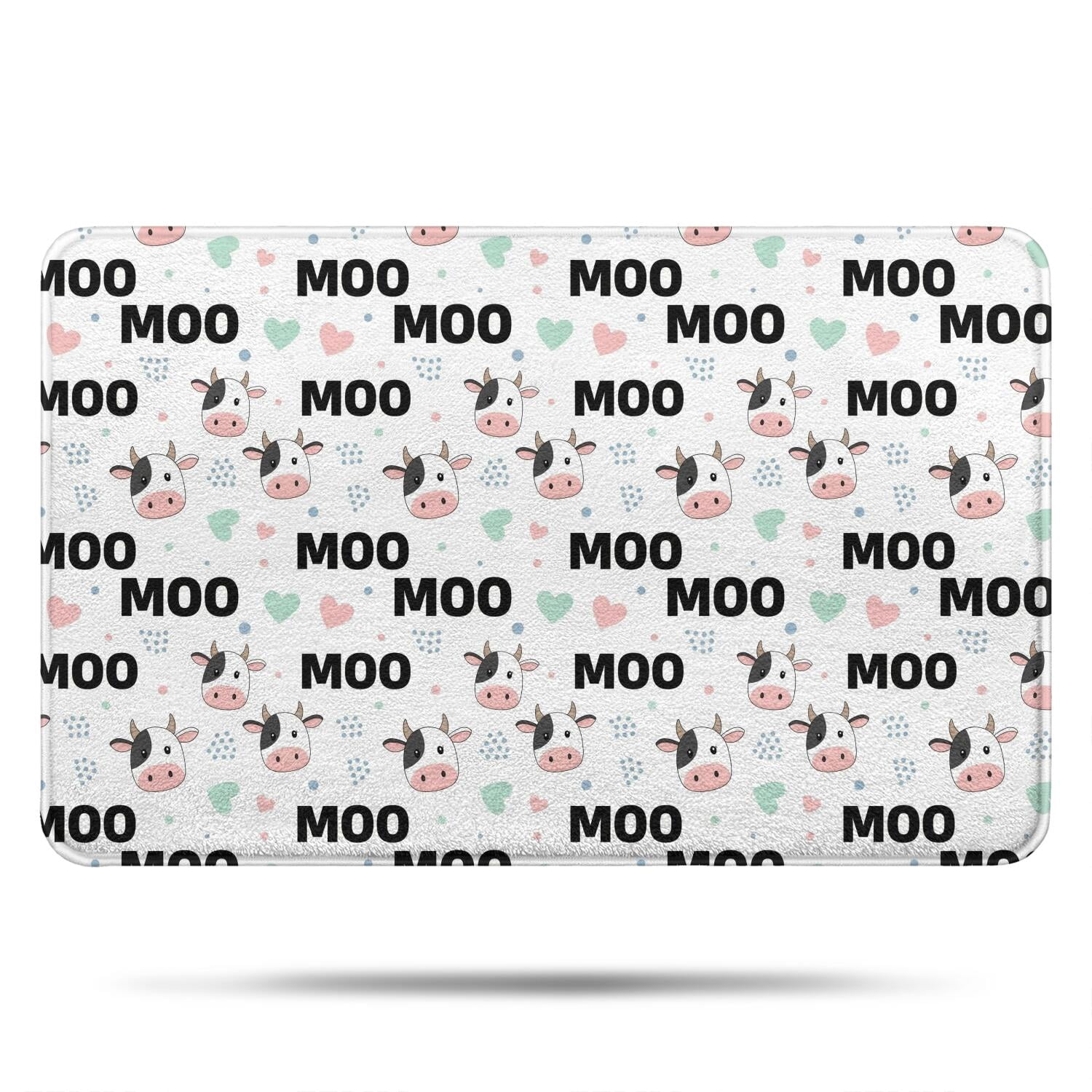 Cow and Moo White Pattern Microfiber Bathroom Rug with Non-Slip Rubber ...