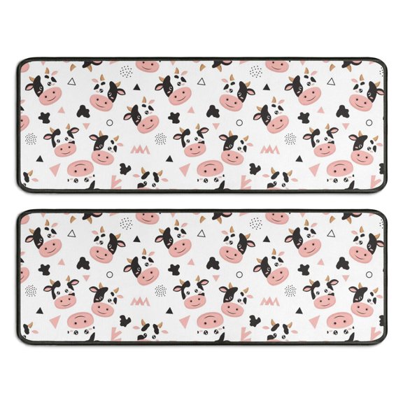 Cow and Shape White Pattern Anti Fatigue Kitchen Rugs Set Of 2, Non Slip Washable Decorative Floor Mats for Sink Laundry and Home Use, 17"x47"