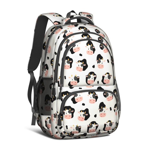 Cow and Spot Beige Pattern Cute School Backpack Bag with Padded Back and Adjustable Shoulder Straps 16.9 X 12.6 X 5.9 Inches