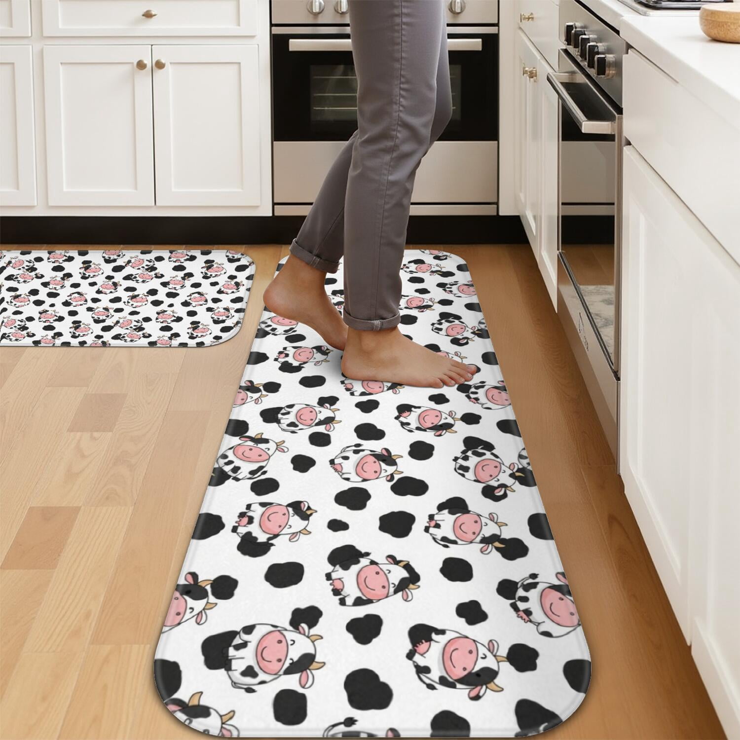 Wspotted Pattern Cow and Spot White Pattern 2 Piece Flannel Kitchen Floor Mat Set ...