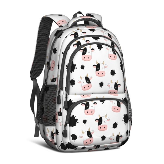 Cow and Spot White Pattern Cute School Backpack Bag with Padded Back and Adjustable Shoulder Straps 16.9 X 12.6 X 5.9 Inches