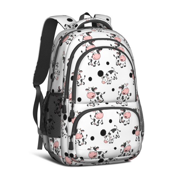 Cow and Spot White Pattern Cute School Backpack Bag with Padded Back and Adjustable Shoulder Straps 16.9 X 12.6 X 5.9 Inches
