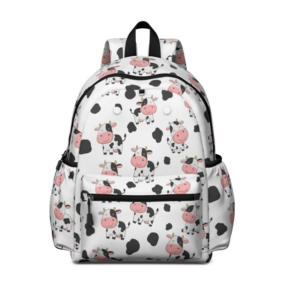 Cow and Spot White Pattern Cute School Backpack with Padded Back and Adjustable Shoulder Straps 13.4"x11"x4.7"