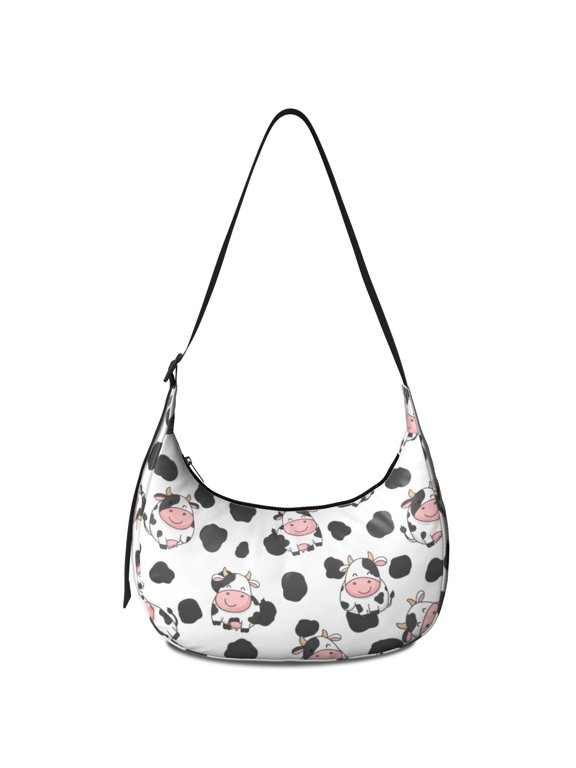 Cow and Spot White Pattern Hobo Shoulder Bag, Daily Shoulder Handbag with Adjustable Strap, Water Resistant Gift Ideas for Women Girls