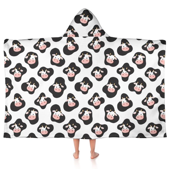 Cow and Spot White Pattern Hooded Bath Towel Wrap for Teens Ages 3 To 12, Soft Lightweight Quick Dry Microfiber Bath Beach Pool, 50"x30"