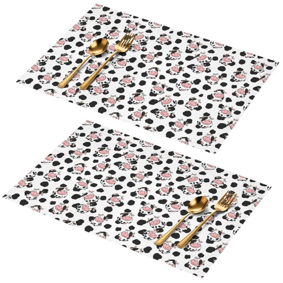 Cow Db Cow and Spot White Pattern PVC Woven Placemats Set Of 2, Retro Table ...