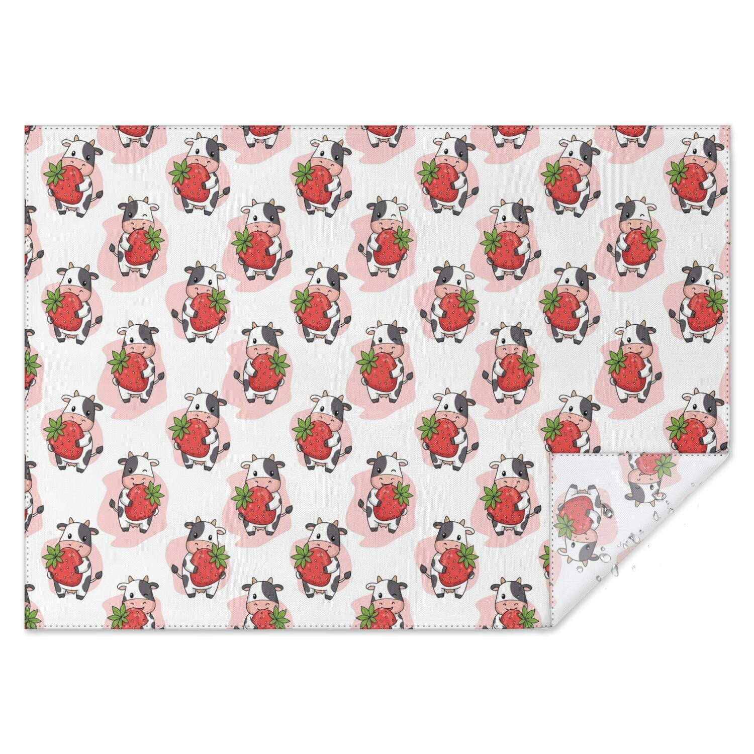 Cow and Strawberry White Pattern Waterproof Tablecloth, Rectangular ...