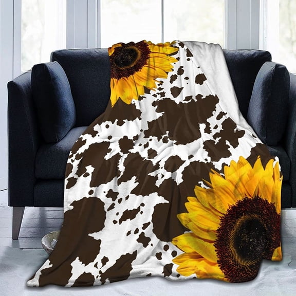Cow and Sunflower Blanket, Super Soft Cozy Plush Blanket Comfort Blanket Flannel Fleece Blanket for Bed Sofa, 30x40in Fleece Blanket