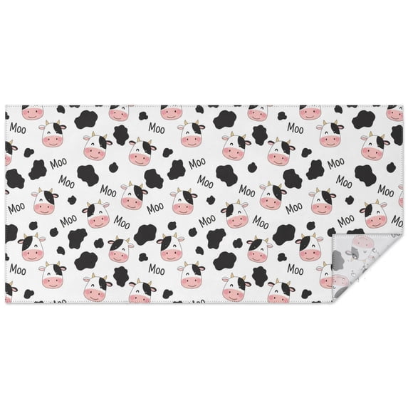 Cow Db Cow and Text White Pattern Waterproof Tablecloth, Rectangular Fabric ...