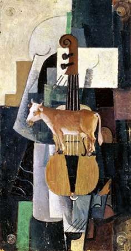 Cow and Violin 1913 Canvas Art - Kazimir Malevich (12 x 18)