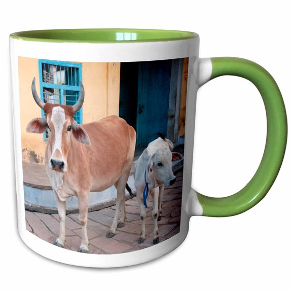 Cow and calf on the street, Jojawar, Rajasthan. 11oz Two-Tone Green Mug mug-188237-7