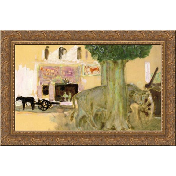 Cow behind a Tree 24x18 Gold Ornate Wood Framed Canvas Art by Bonnard, Pierre