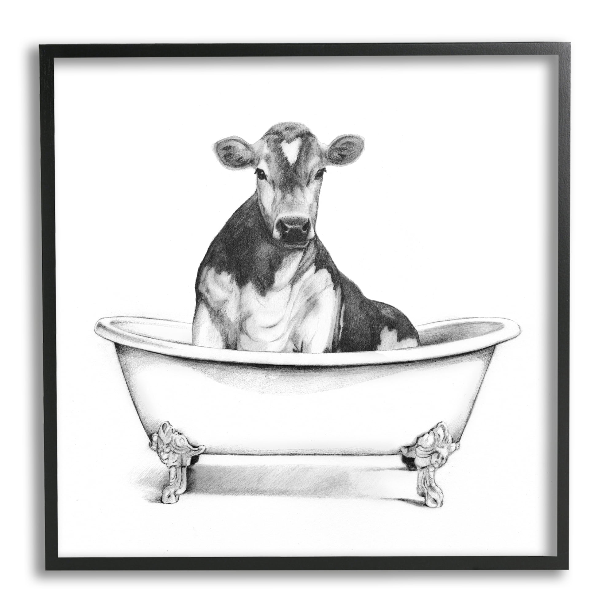 Ebony Wood Framed Cow in Claw Tub Farmhouse Wall Art, 17x17