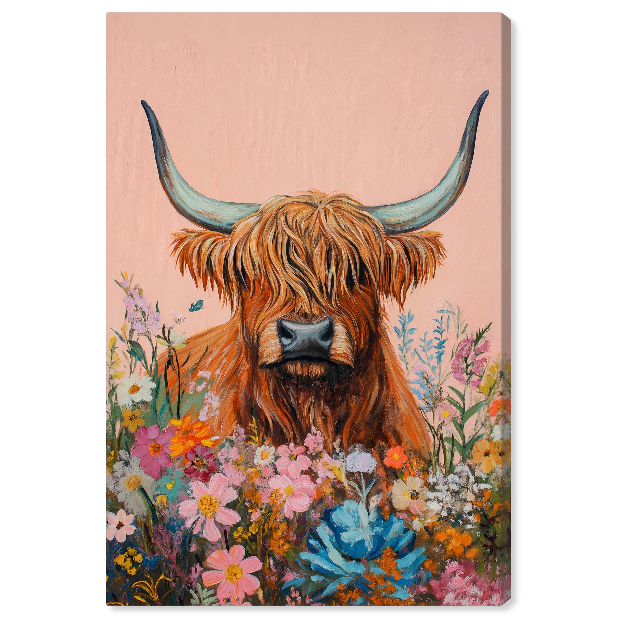 Cow in Full Bloom Canvas Art with Floral Design, 15" x 10"