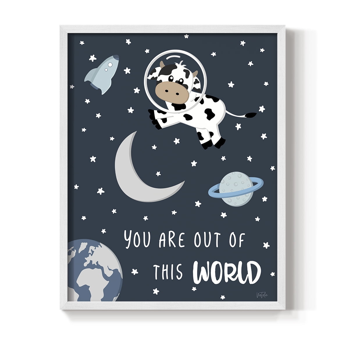 Cow in Space II in Paper Solid Wood 11 x 14 Framed Print