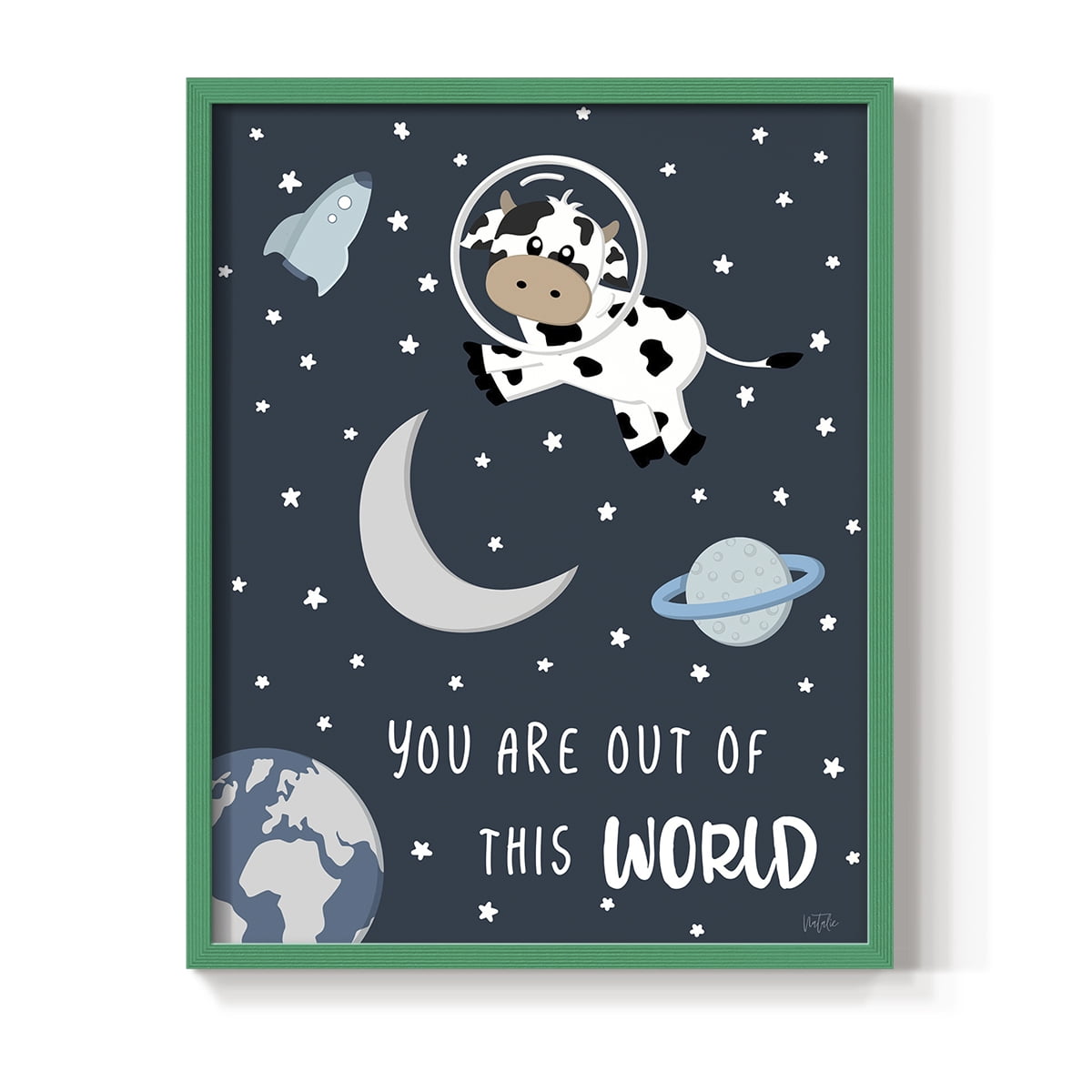 Cow in Space II in Paper Solid Wood 11 x 14 Framed Print