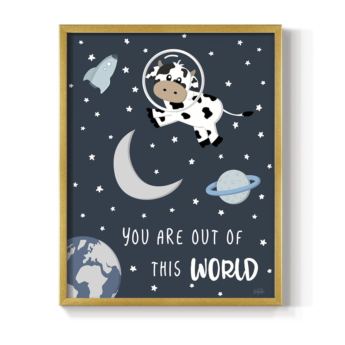 Cow in Space II in Paper Solid Wood 11 x 14 Framed Print