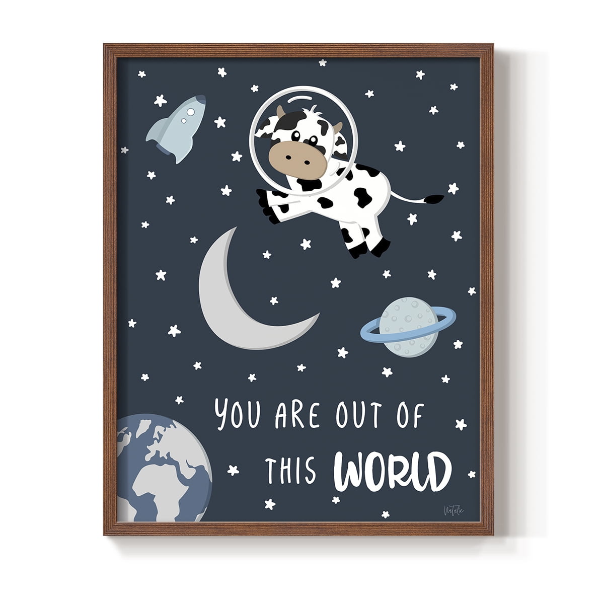 Cow in Space II in Paper Solid Wood 11 x 14 Framed Print
