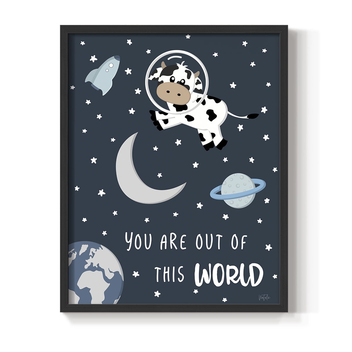 Cow in Space II in Paper Solid Wood 8 x 10 Framed Print