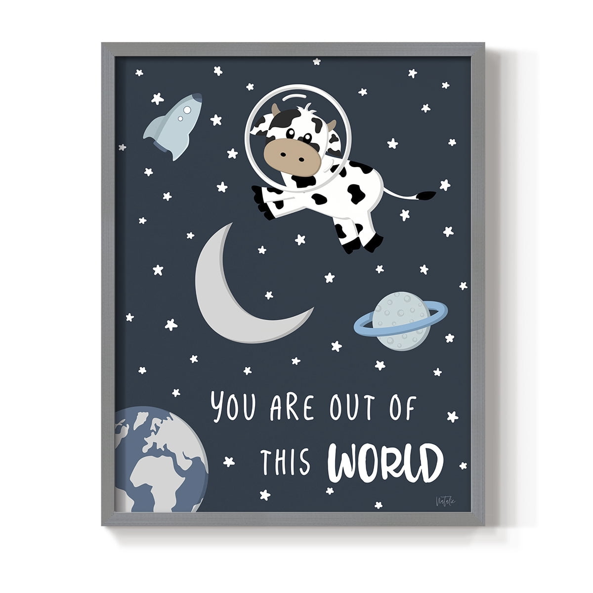 Cow in Space II in Paper Solid Wood 8 x 10 Framed Print