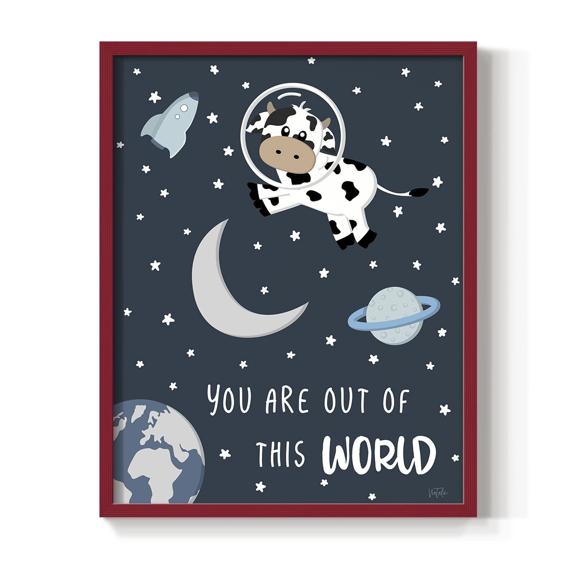 Cow in Space II in Paper Solid Wood 8 x 10 Framed Print