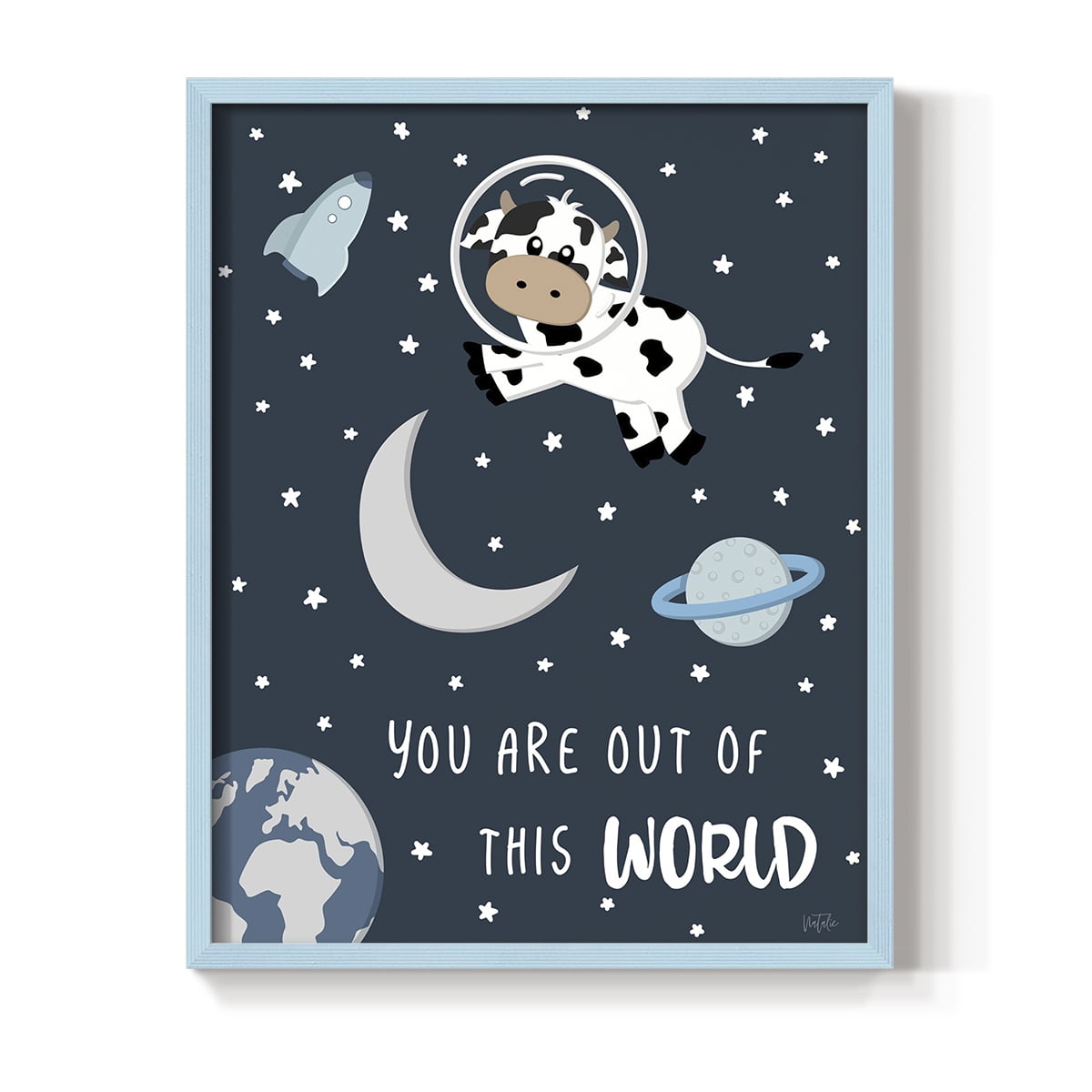 Cow in Space II in Paper Solid Wood 8 x 10 Framed Print