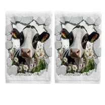 Cow in Wall Hand Towels Set for Bathroom Cotton Face Towel Decorative 15.5x29.5 inch