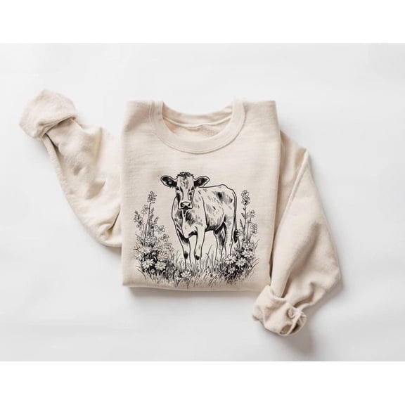 Cow in a Field of Flowers Sweatshirt, Floral Farm Animal Sweater, Farm Life Apparel515 Sweatshirt All Size S-5XL