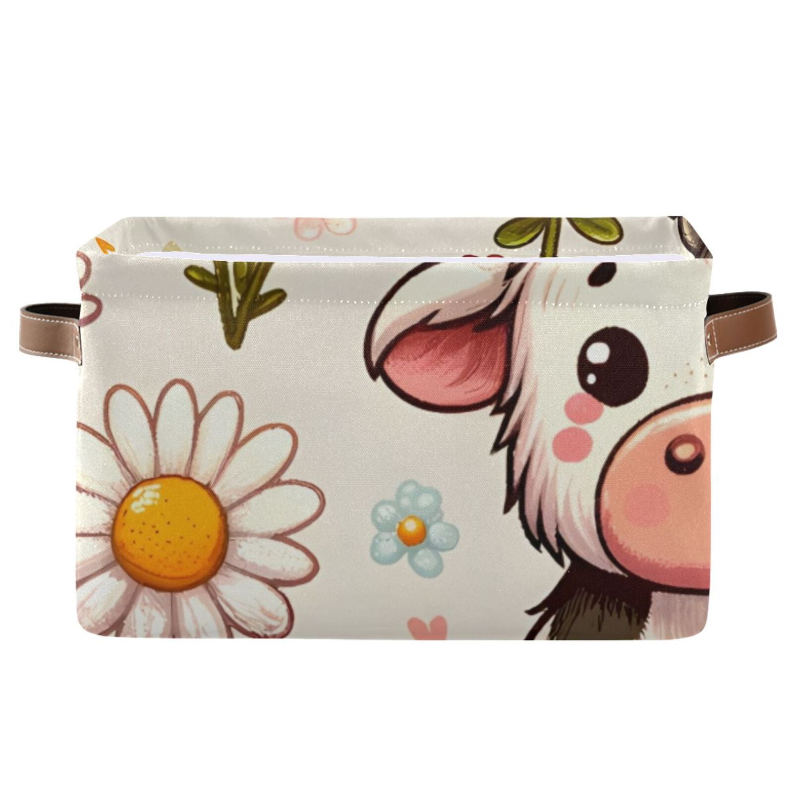 Cow on Flowers Storage Bins Baskets With Handles Storage Box Clothes Organizer Organization Toys
