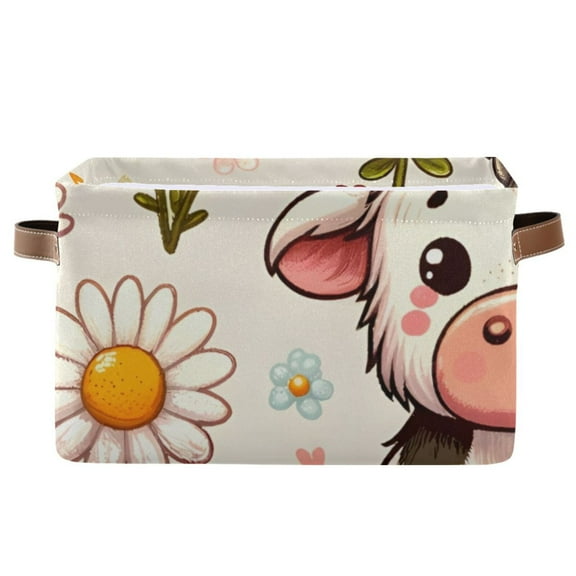 Cow on Flowers Storage Bins Baskets With Handles Storage Box Clothes Organizer Organization Toys