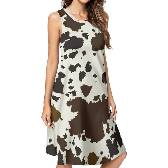 Cow print textures Spring Summer Dresses for Women Fashion T-shirt Dress Casual Sleeveless Loose Sundress with Pockets