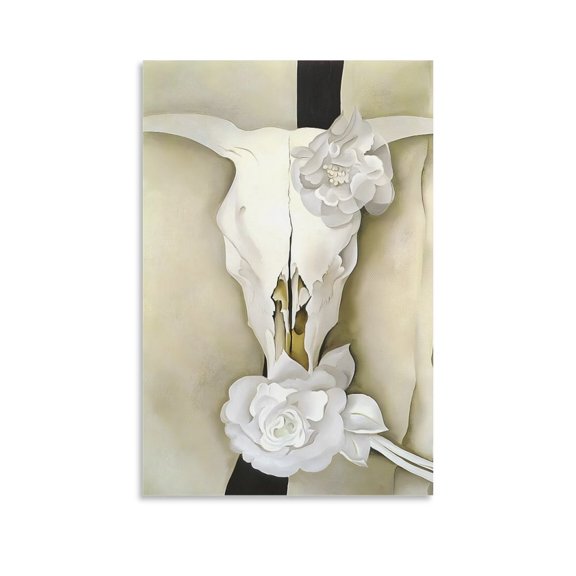 Cow's Skull with Calico Roses (1931) by Georgia OKeeffe Painting Poster Canvas Poster Wall Art Picture Prints Hanging Photo Gift Decor Home Posters Artworks 24x36inch(60x90cm)